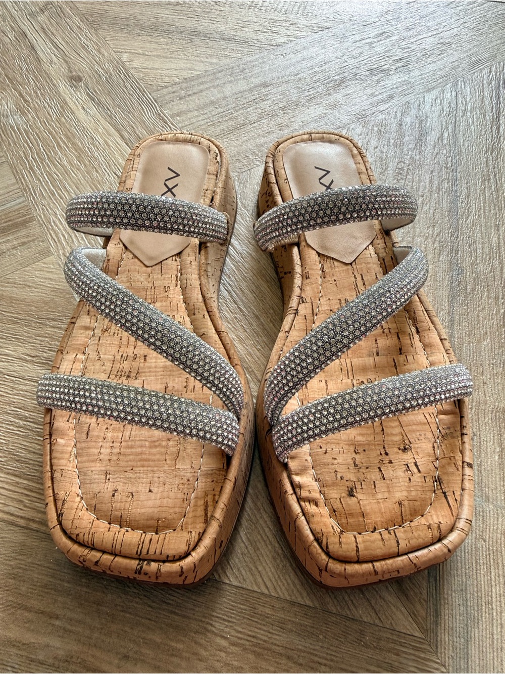 Axel Silver Rhinestone Platform Sandals Size 6 Metallic 90s